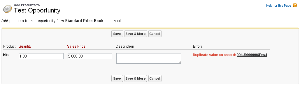 Oppty Duplicate Error