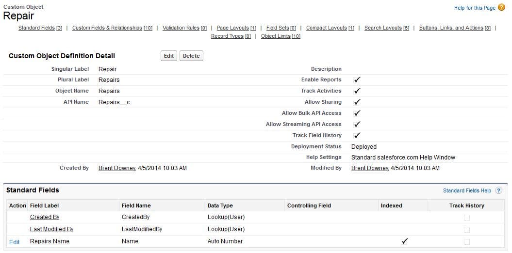 Repairs Custom Object