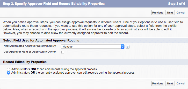 approval process step 3 approver field and record edit