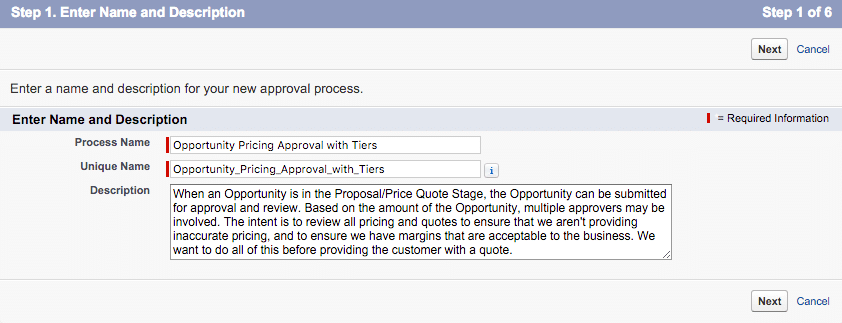 Approval Process Step 1 Name and Description